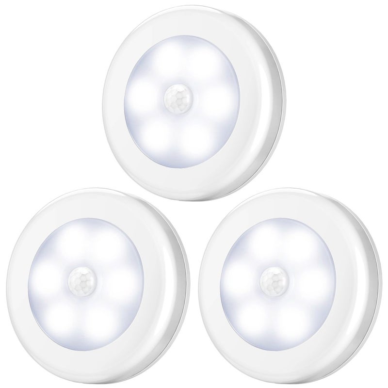 AMIR Upgraded 3.15â€ Motion Sensor Light Indoor, Cordless Battery Powered Stick on LED Night Lights for Closet, Stair, Under Cabinet, Hallway, Kitchen (White - Pack of 3) - Image 1